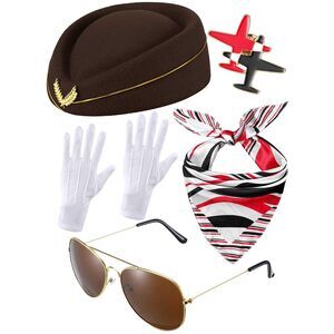 1596 6 Pcs Halloween Flight Attendant Costume Accessoriess